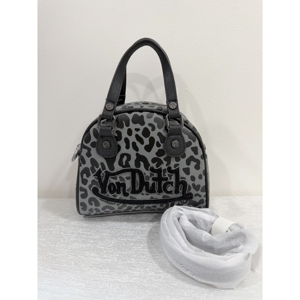 NWT Von Dutch Grey Leopard Print Mini Satchel Crossbody Bag Y2K